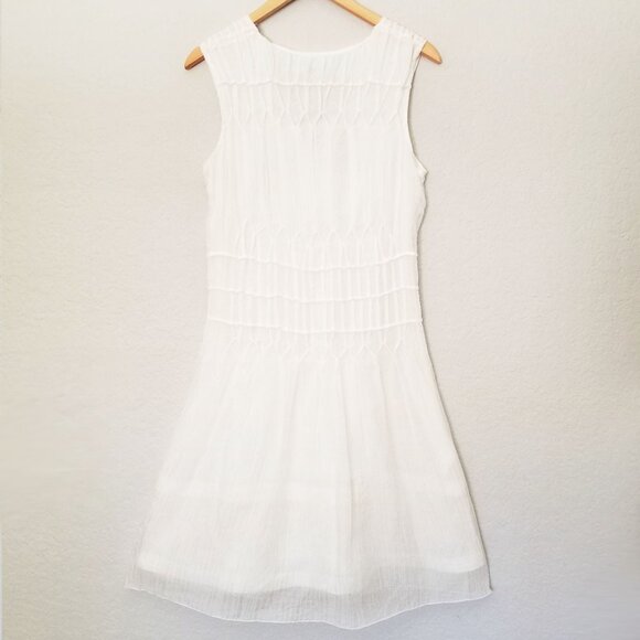 Leon Max Limited Edition Ivory White Pleated Beaded Shift Dress Silk Lined $248 - Picture 3 of 16